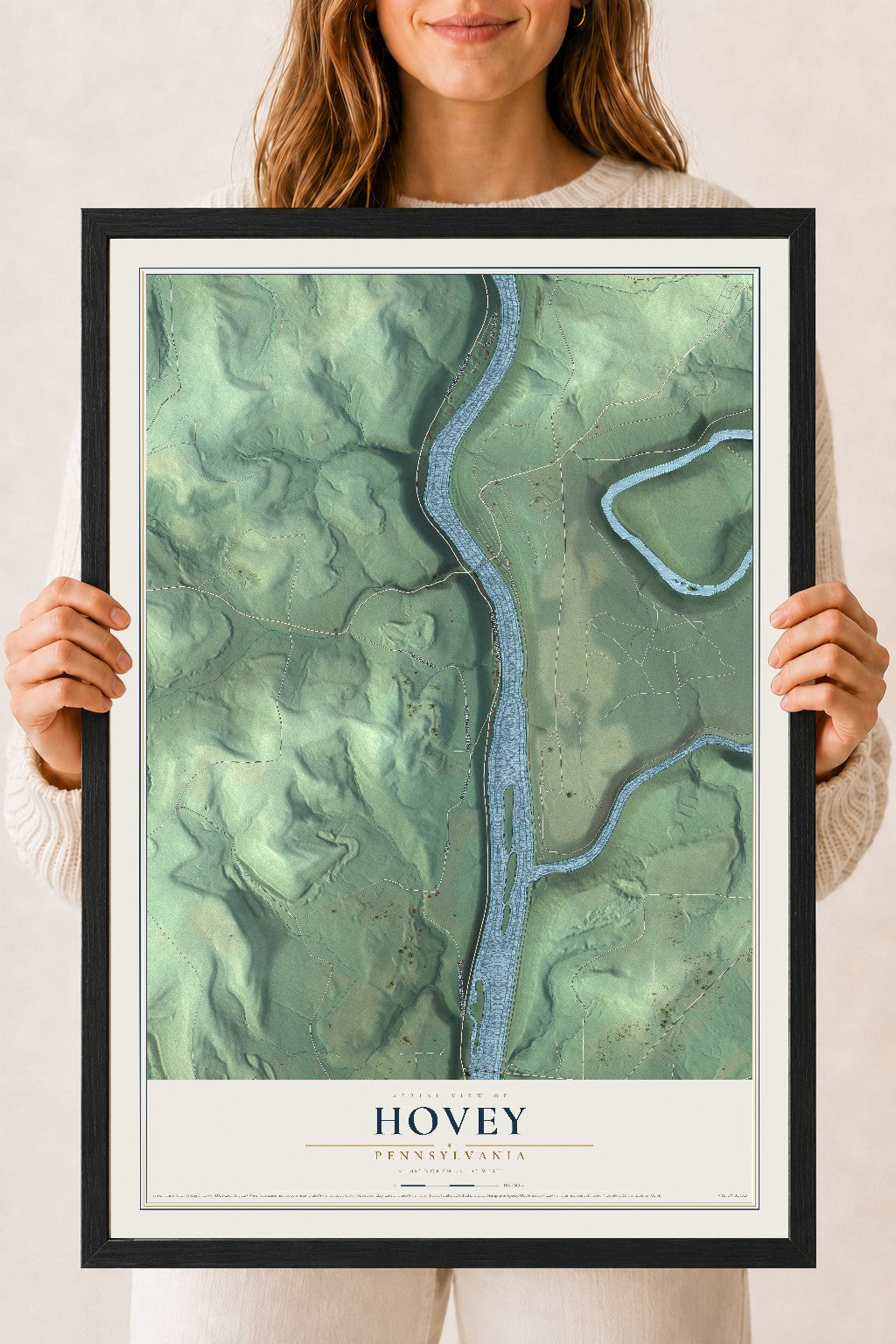 Map of Hovey, Pennsylvania, 18 x 24 inch print in a black wood frame