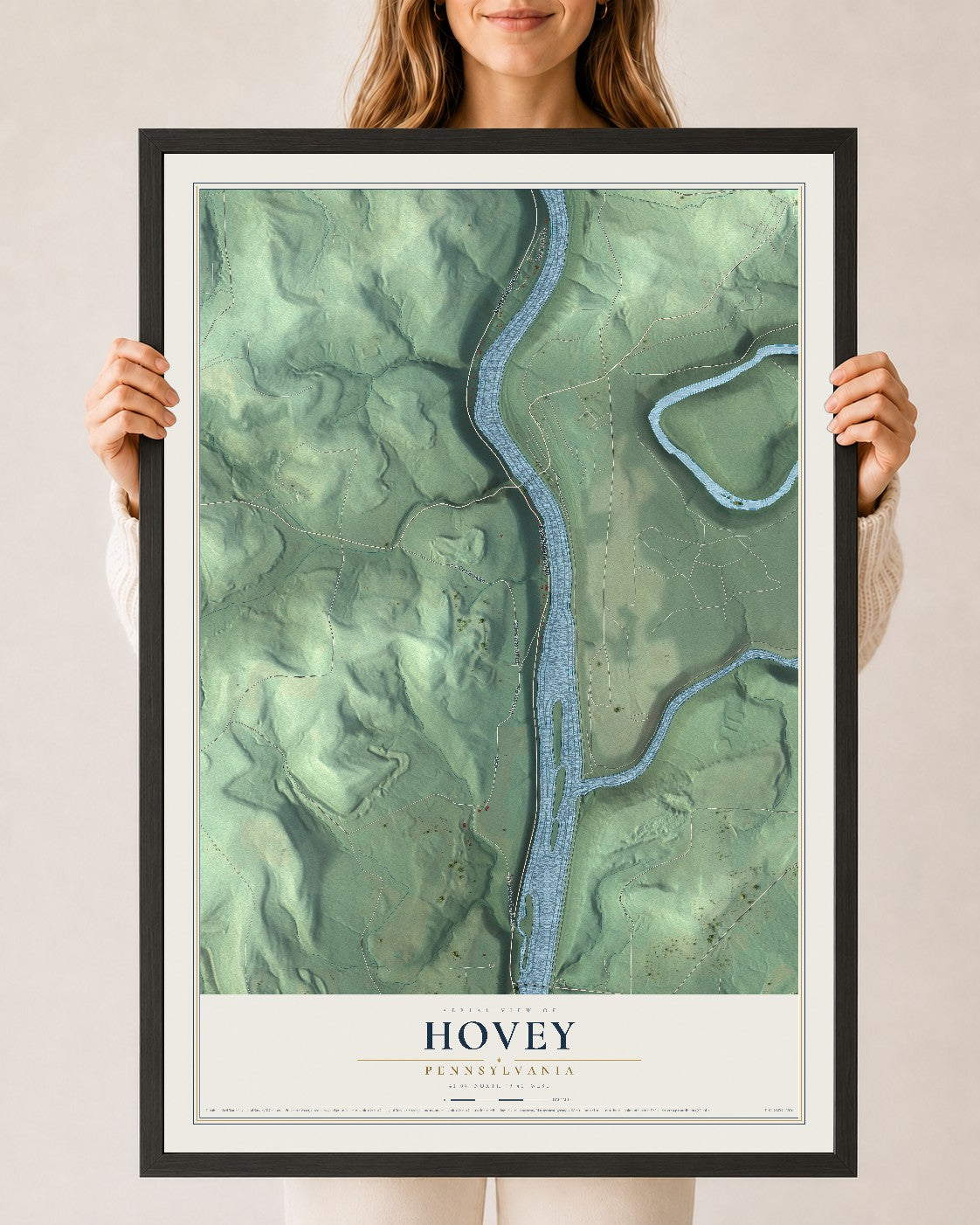 Map of Hovey, Pennsylvania, 24 x 36 inch print in a black wood frame