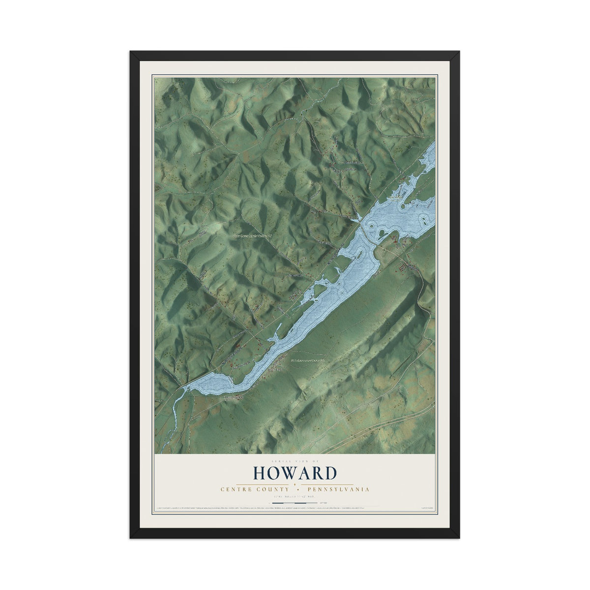 Map of Howard, Centre County, Pennsylvania, 12 x 18 inch print in a black wood frame