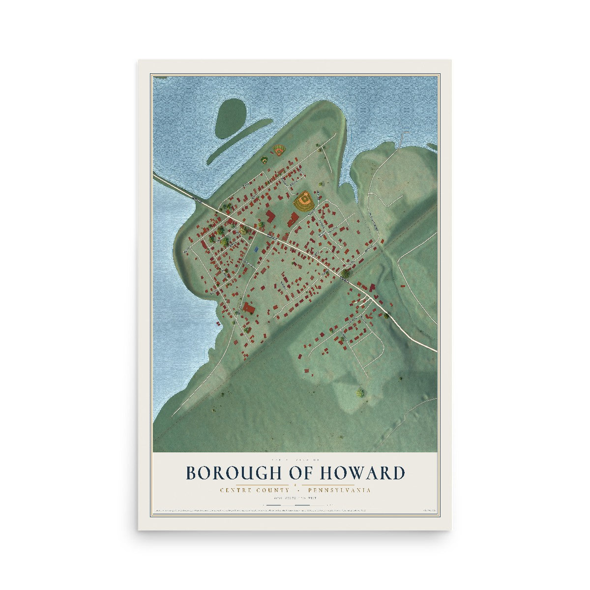 Map of the Borough of Howard, Centre County, Pennsylvania, 12 x 18 inch unframed archival matte print