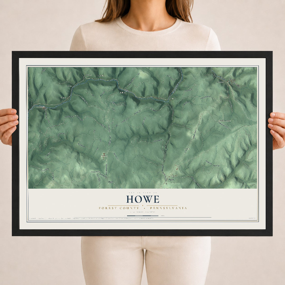 Map of Howe, Forest County, Pennsylvania, 18 x 24 inch print in a black wood frame