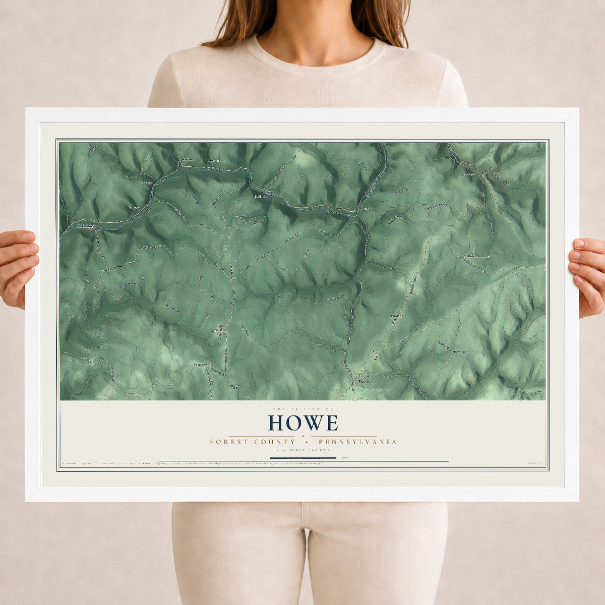 Map of Howe, Forest County, Pennsylvania, 18 x 24 inch print in a white wood frame