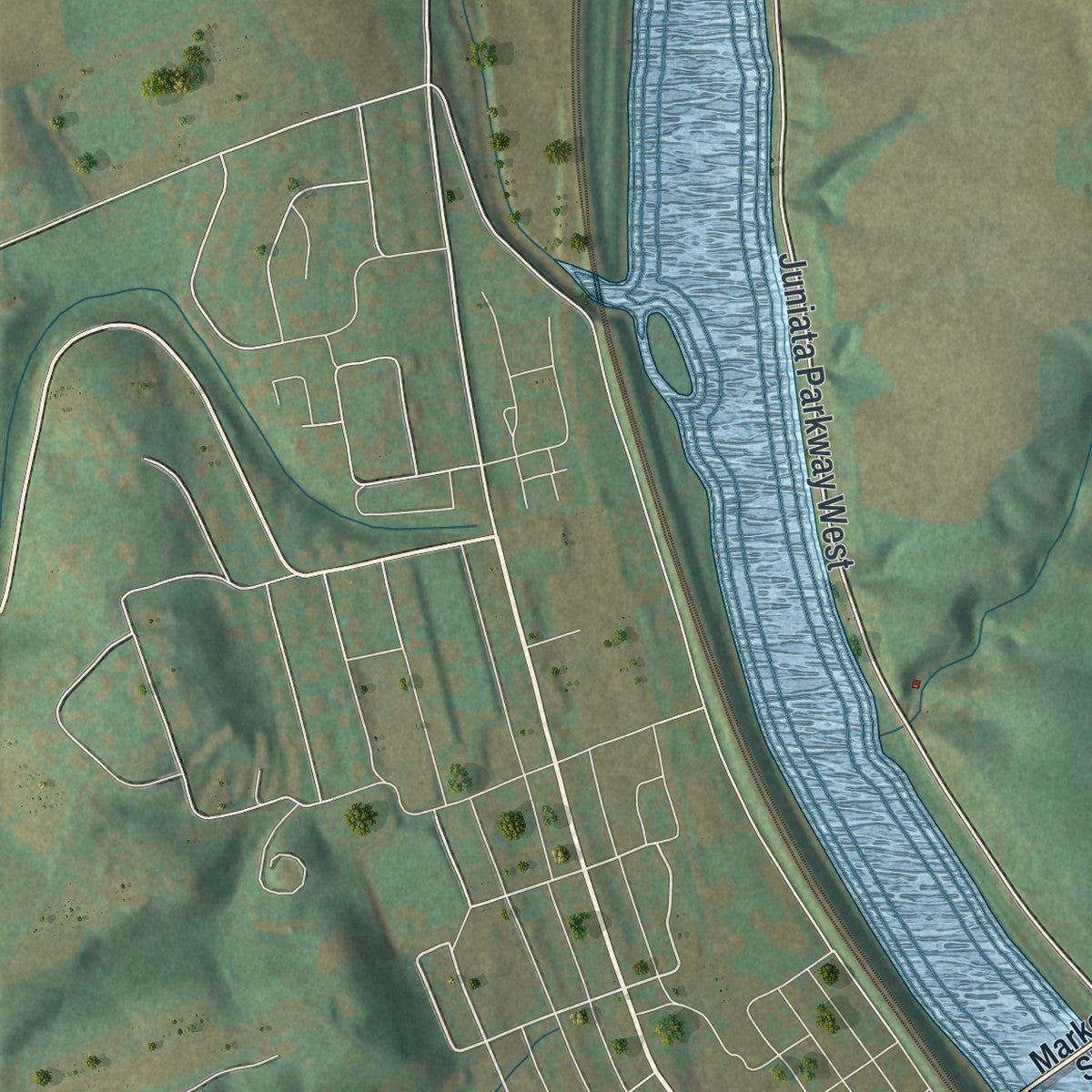 Second close-up of the map of Howe, Perry County, Pennsylvania print showing more streets and buildings