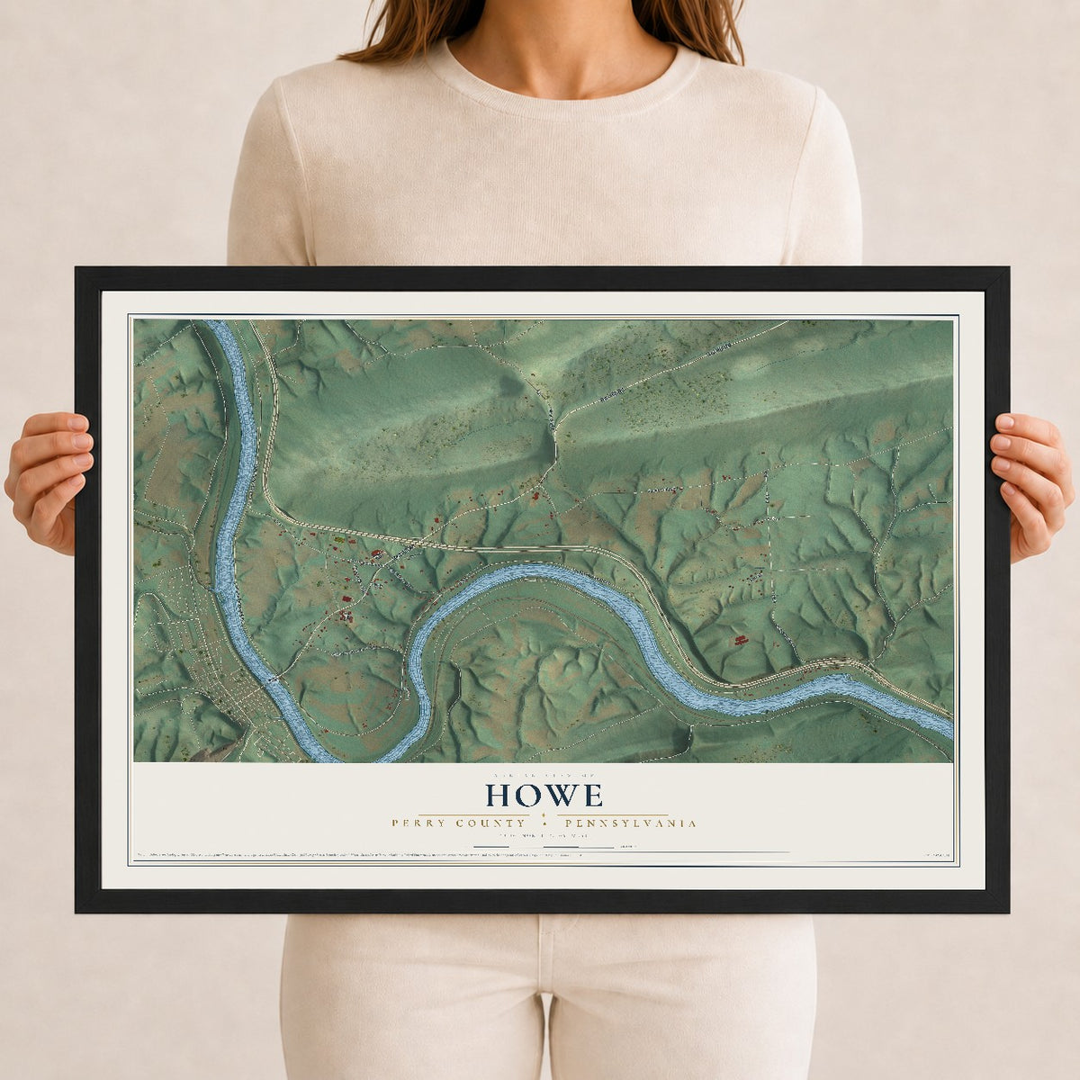 Map of Howe, Perry County, Pennsylvania, 12 x 18 inch print in a black wood frame