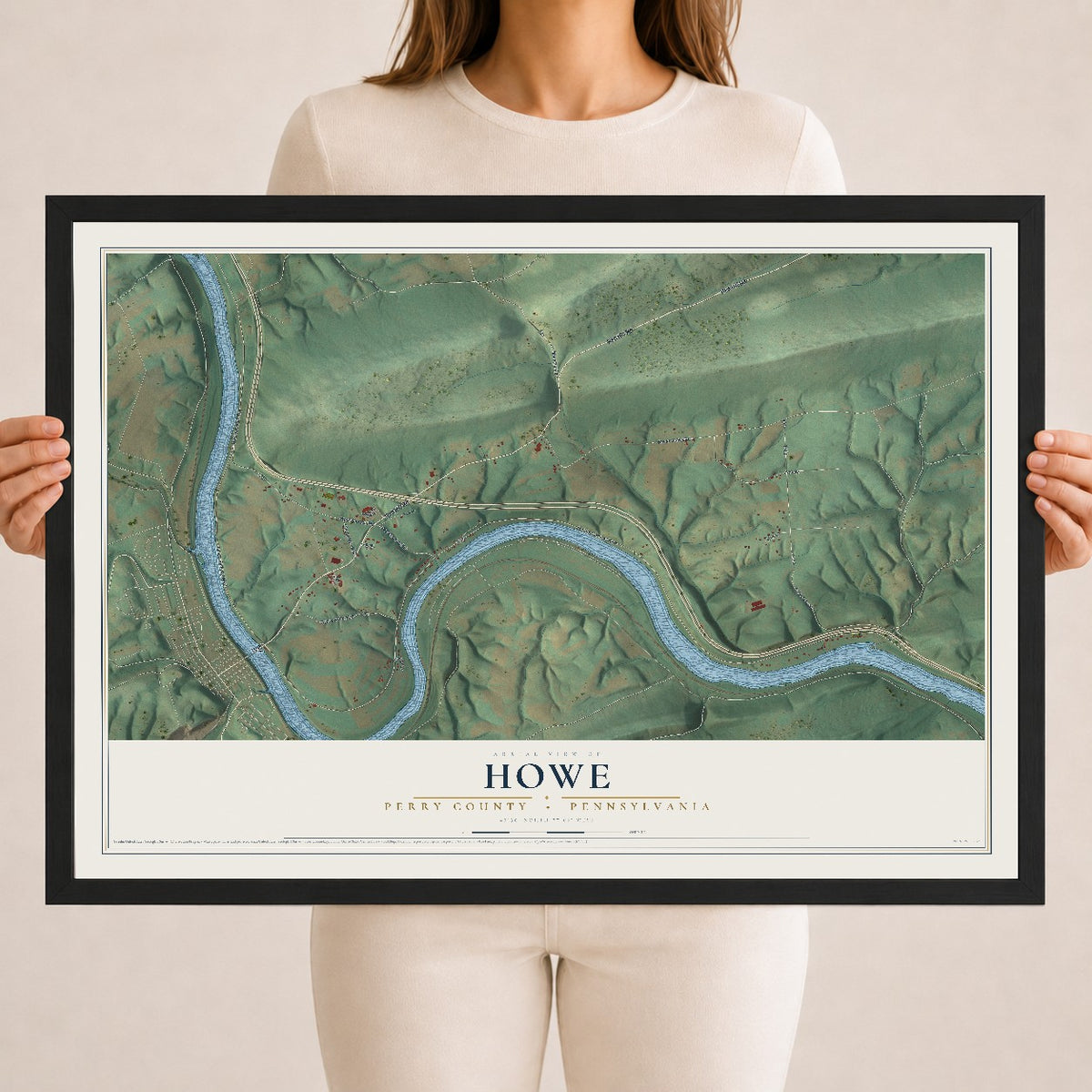 Map of Howe, Perry County, Pennsylvania, 18 x 24 inch print in a black wood frame