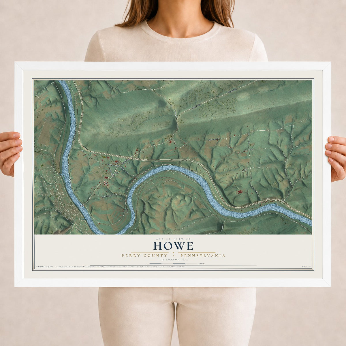 Map of Howe, Perry County, Pennsylvania, 18 x 24 inch print in a white wood frame