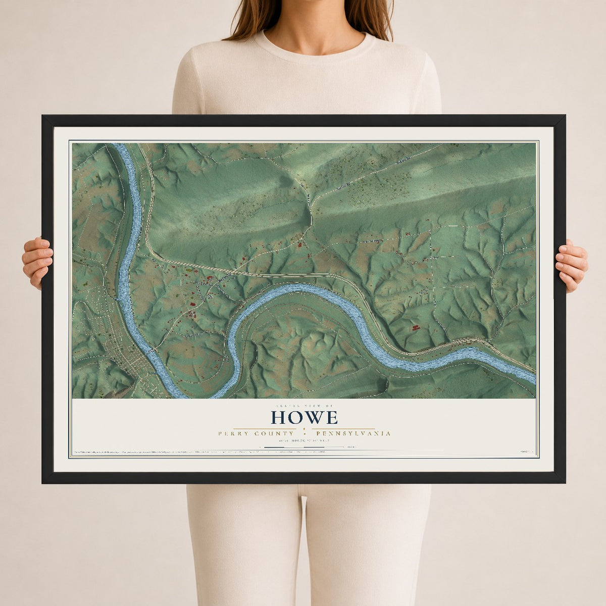 Map of Howe, Perry County, Pennsylvania, 24 x 36 inch print in a black wood frame