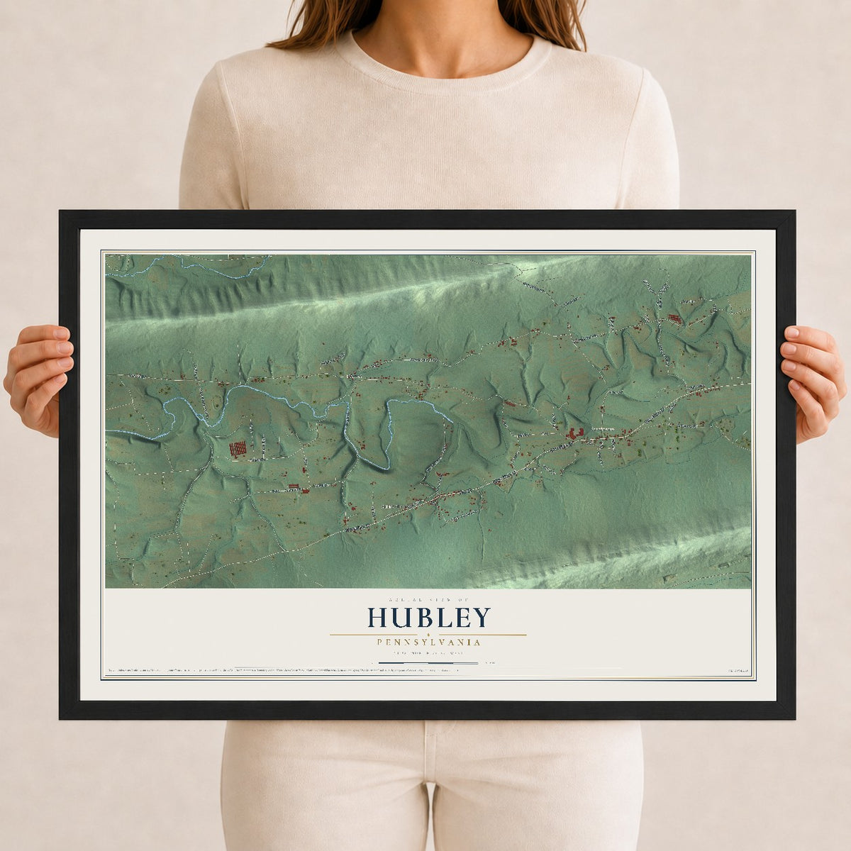 Map of Hubley, Pennsylvania, 12 x 18 inch print in a black wood frame