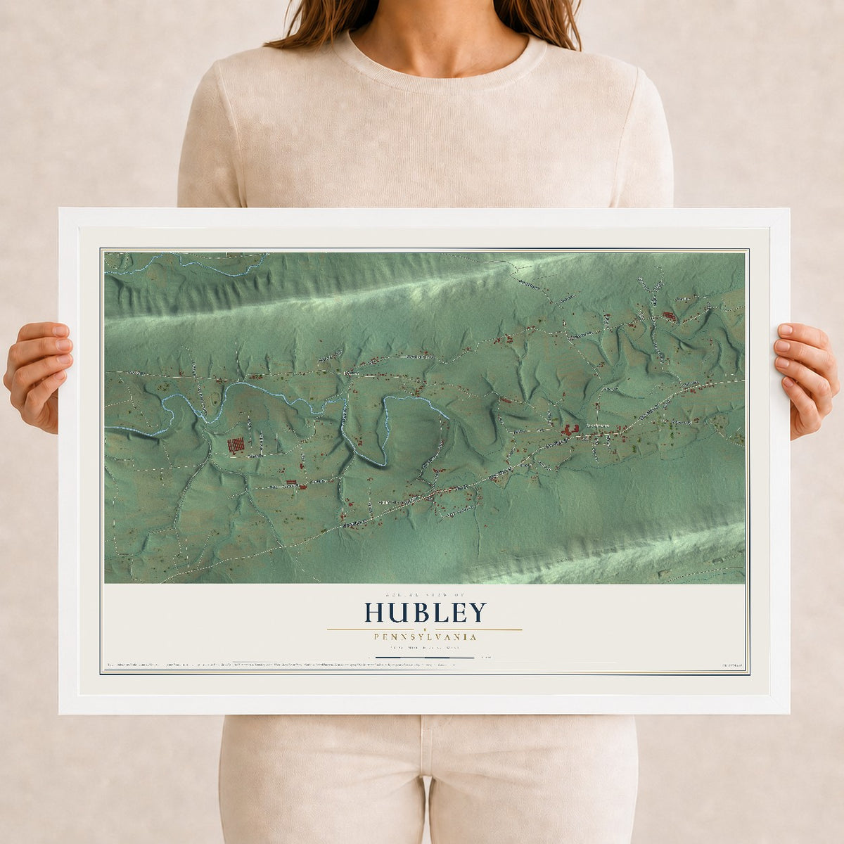 Map of Hubley, Pennsylvania, 12 x 18 inch print in a white wood frame