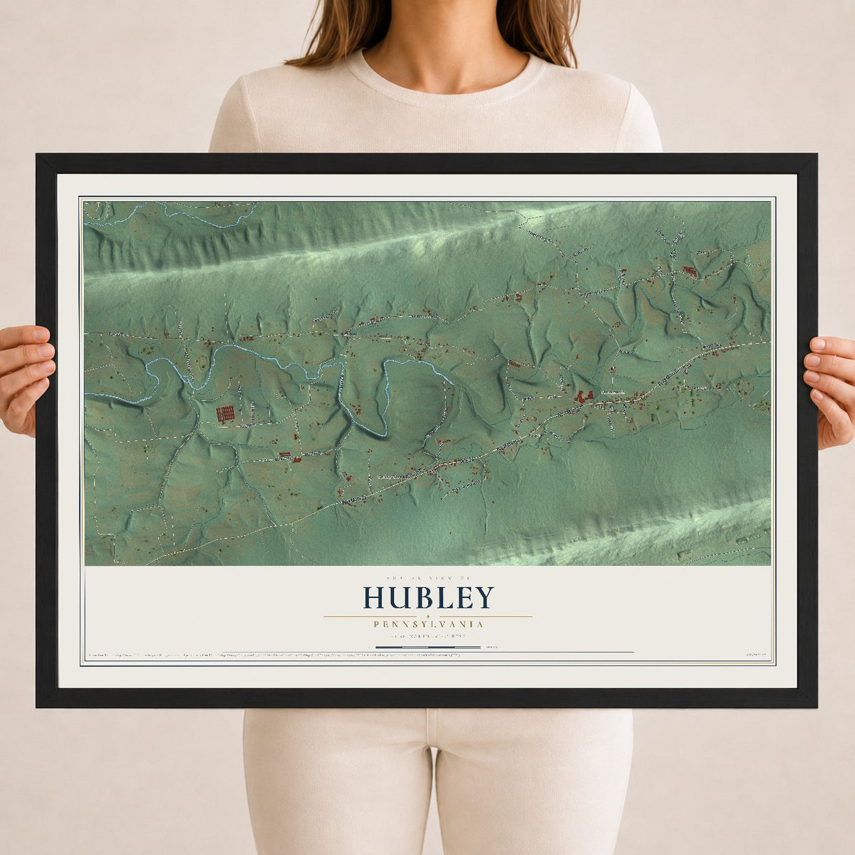 Map of Hubley, Pennsylvania, 18 x 24 inch print in a black wood frame