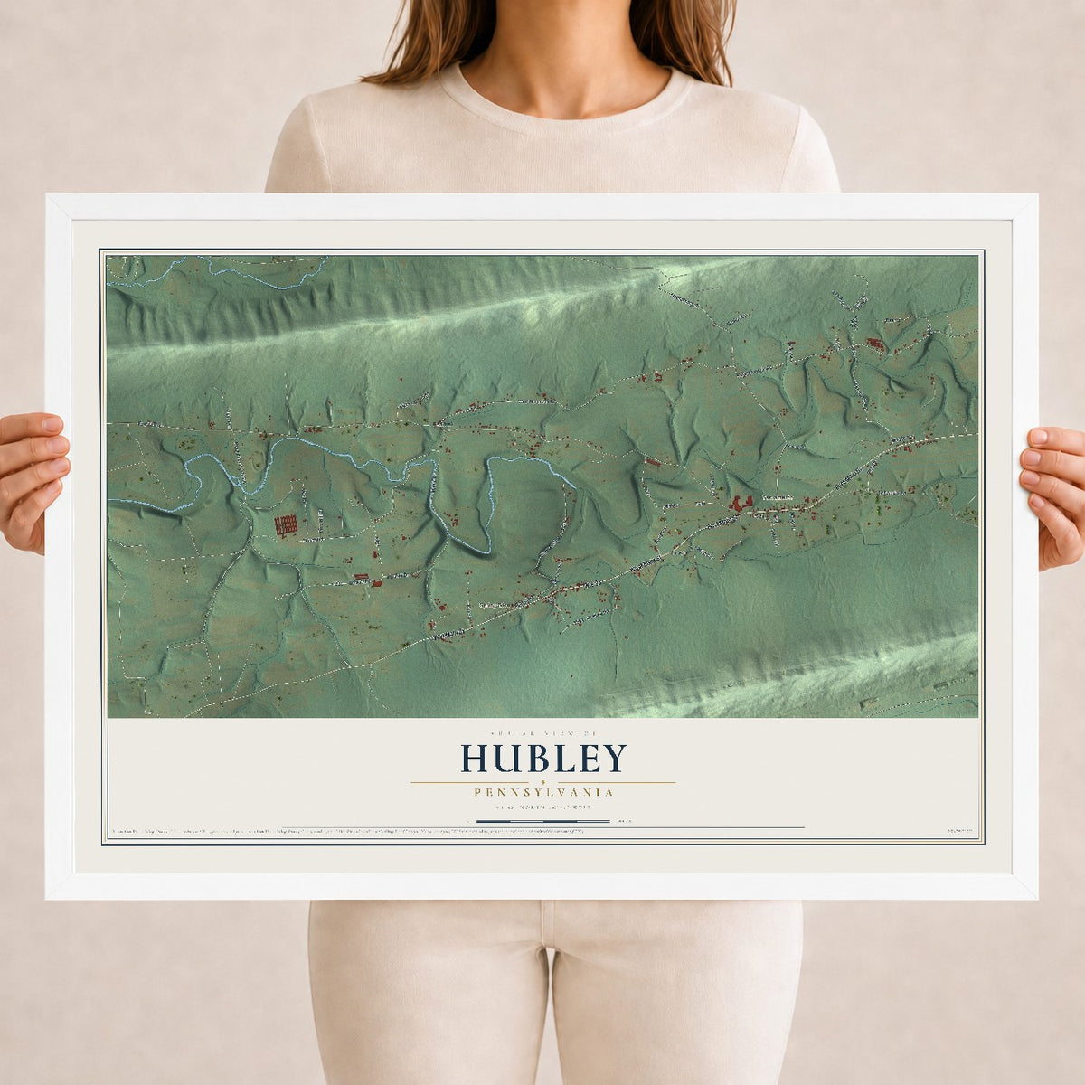 Map of Hubley, Pennsylvania, 18 x 24 inch print in a white wood frame