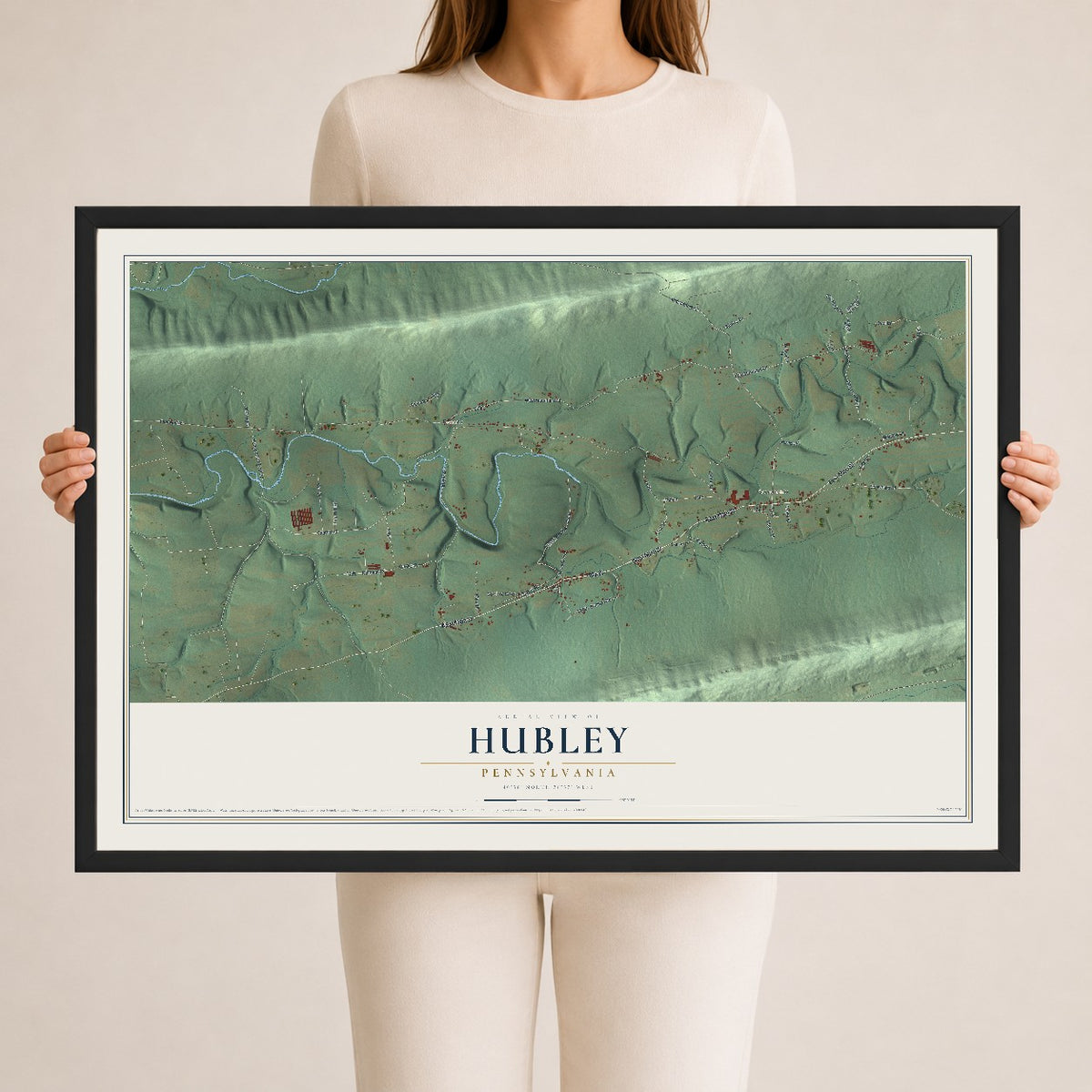 Map of Hubley, Pennsylvania, 24 x 36 inch print in a black wood frame