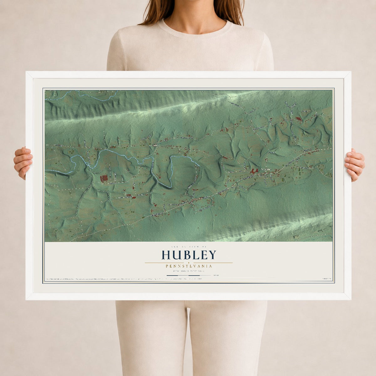 Map of Hubley, Pennsylvania, 24 x 36 inch print in a white wood frame