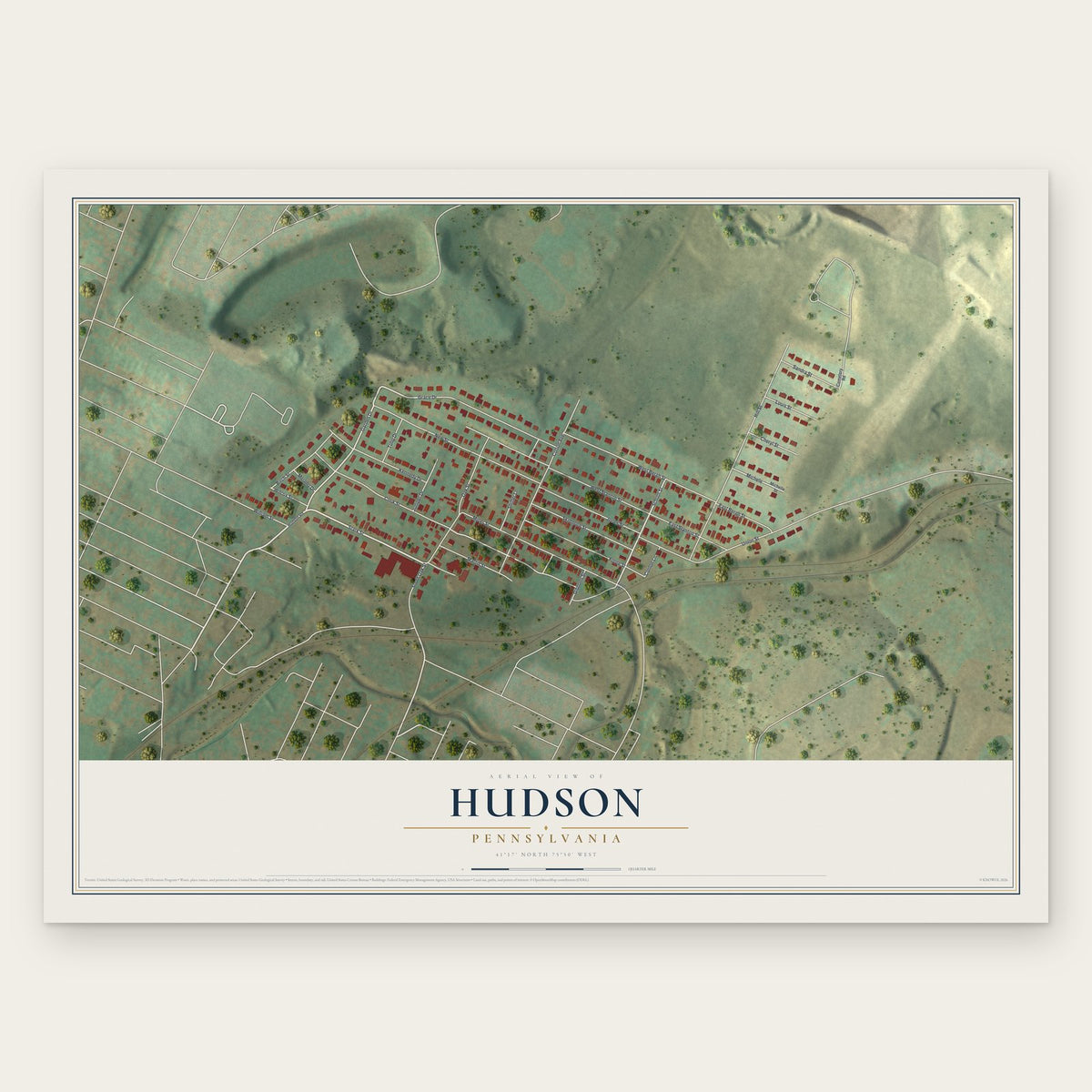 Hudson, Pennsylvania map print, the full design