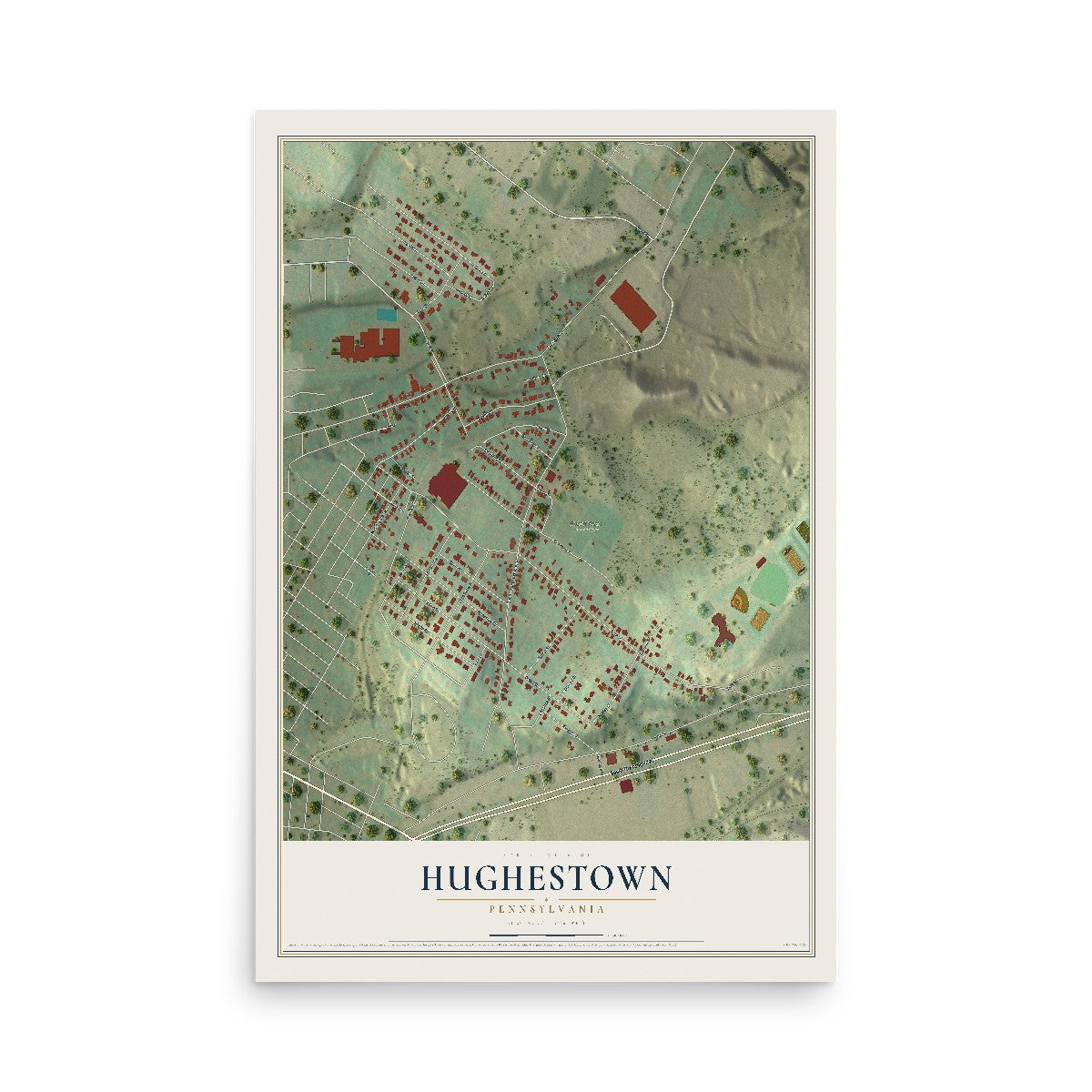 Map of Hughestown, Pennsylvania, 12 x 18 inch unframed archival matte print