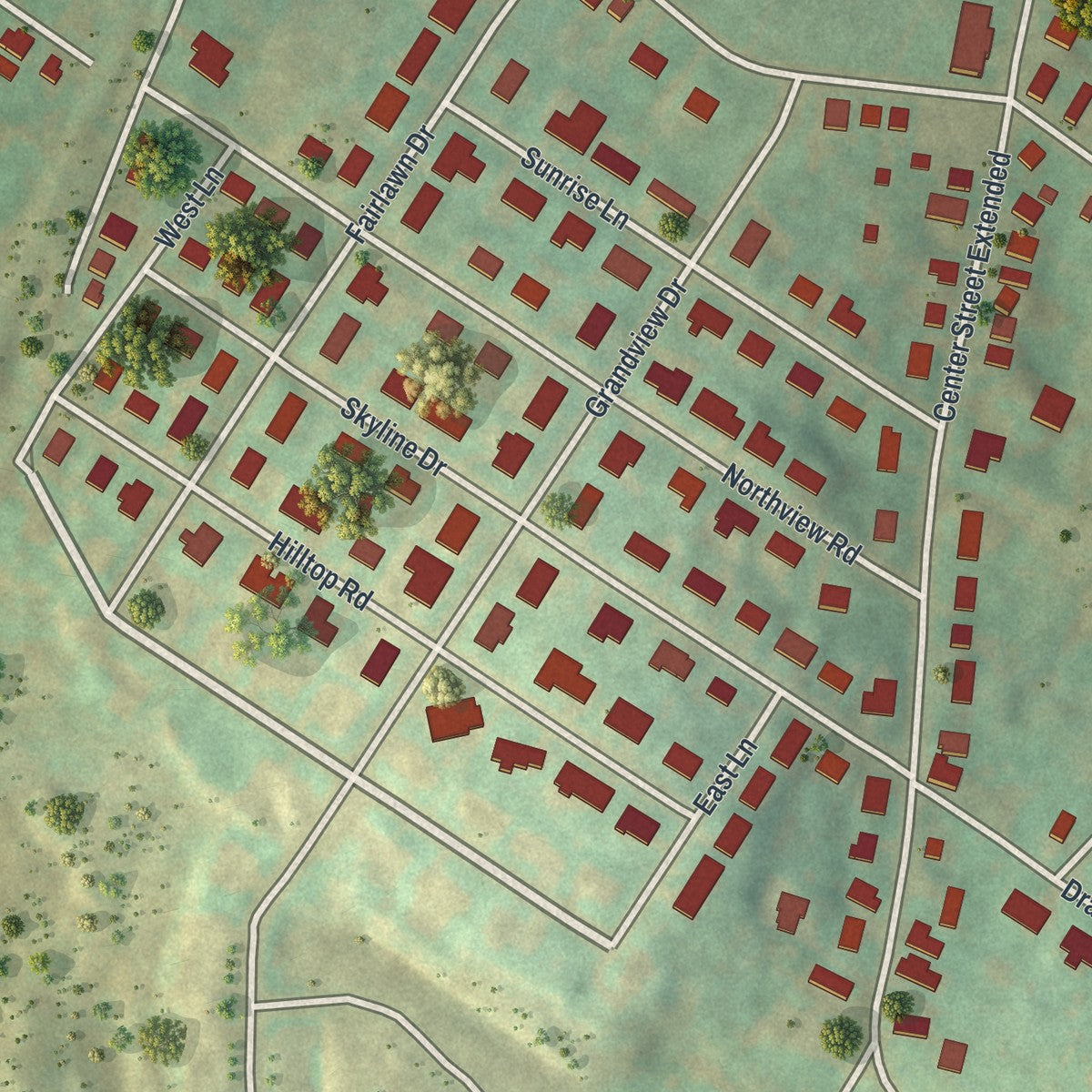 Close-up of the map of Hughestown, Pennsylvania print showing street and building detail