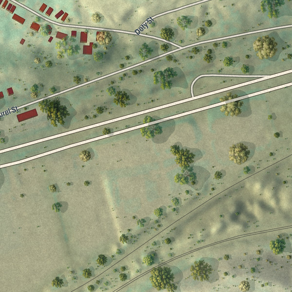 Second close-up of the map of Hughestown, Pennsylvania print showing more streets and buildings