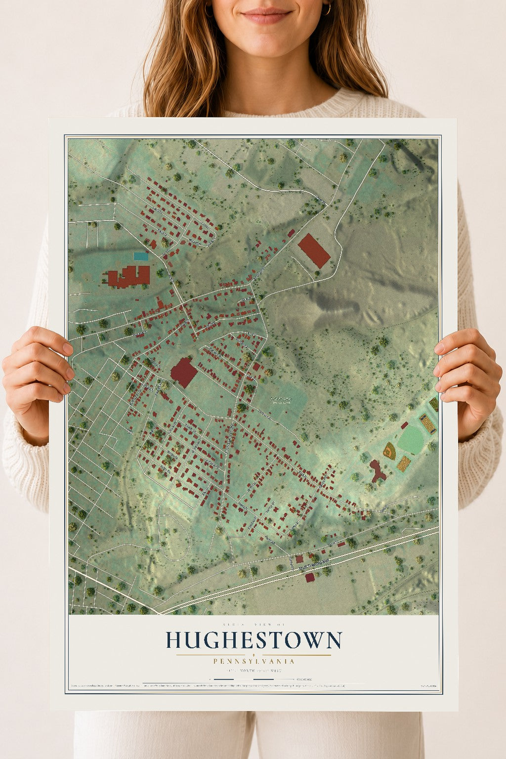 Map of Hughestown, Pennsylvania, 18 x 24 inch unframed archival matte print