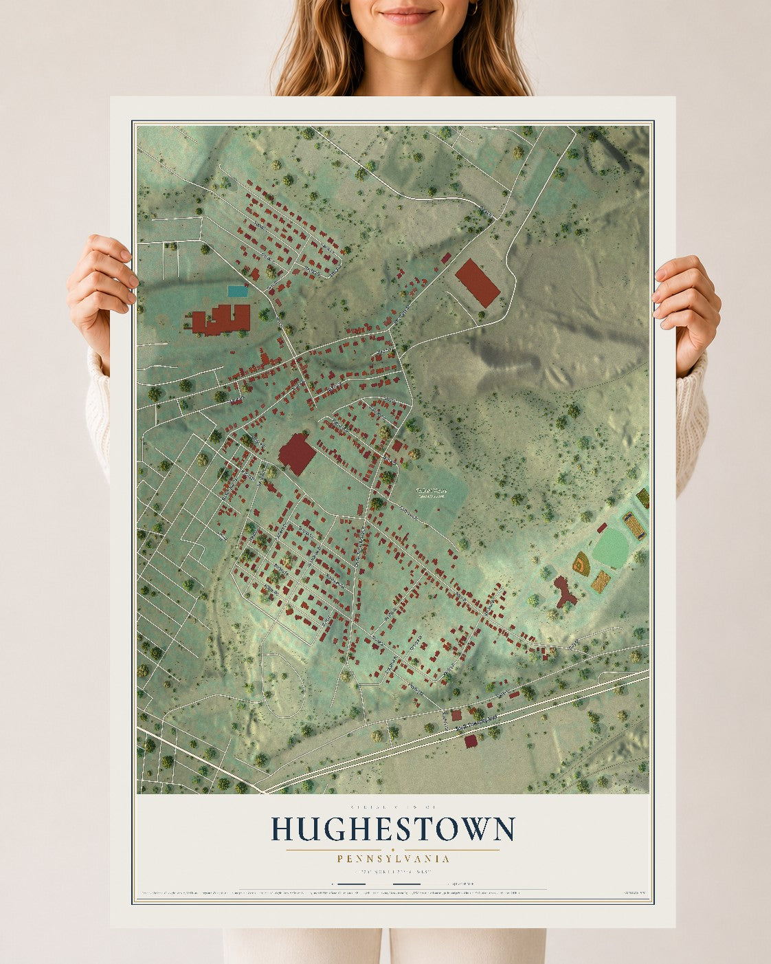 Map of Hughestown, Pennsylvania, 24 x 36 inch unframed archival matte print