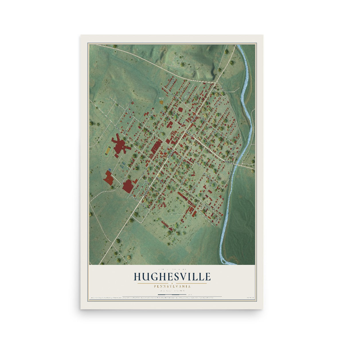 Map of Hughesville, Pennsylvania, 12 x 18 inch unframed archival matte print