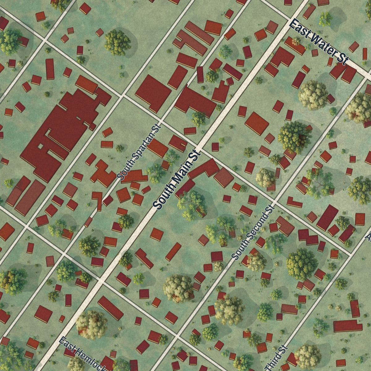 Close-up of the map of Hughesville, Pennsylvania print showing street and building detail
