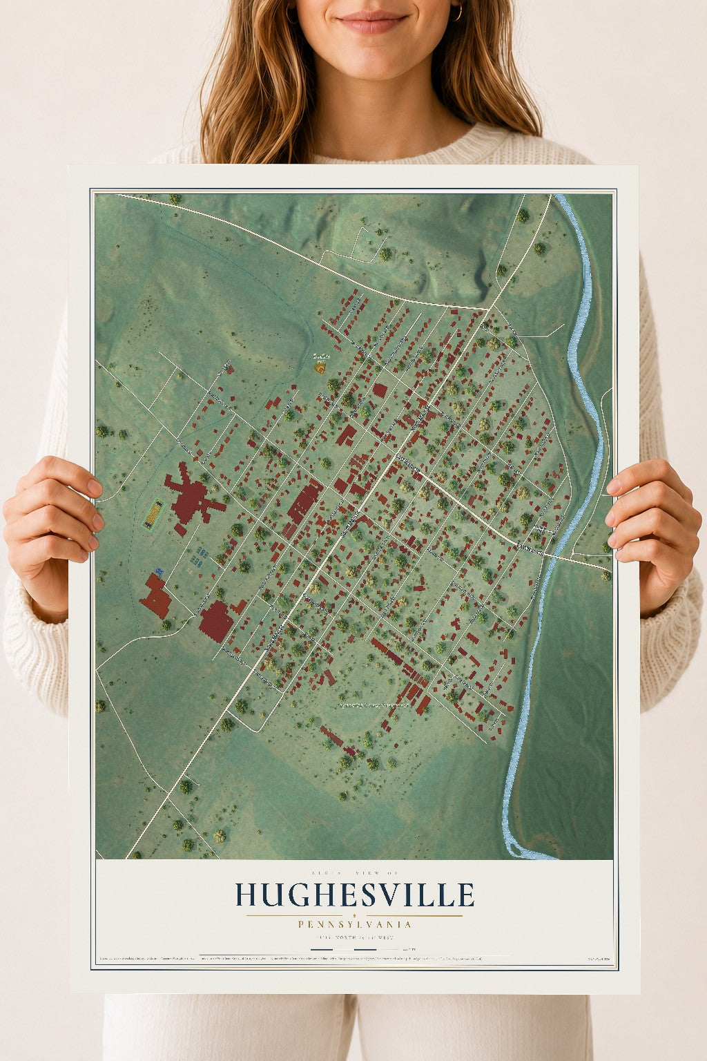 Map of Hughesville, Pennsylvania, 18 x 24 inch unframed archival matte print