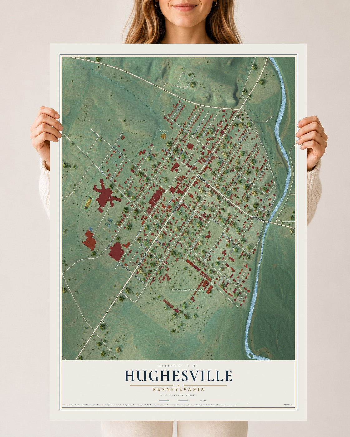 Map of Hughesville, Pennsylvania, 24 x 36 inch unframed archival matte print