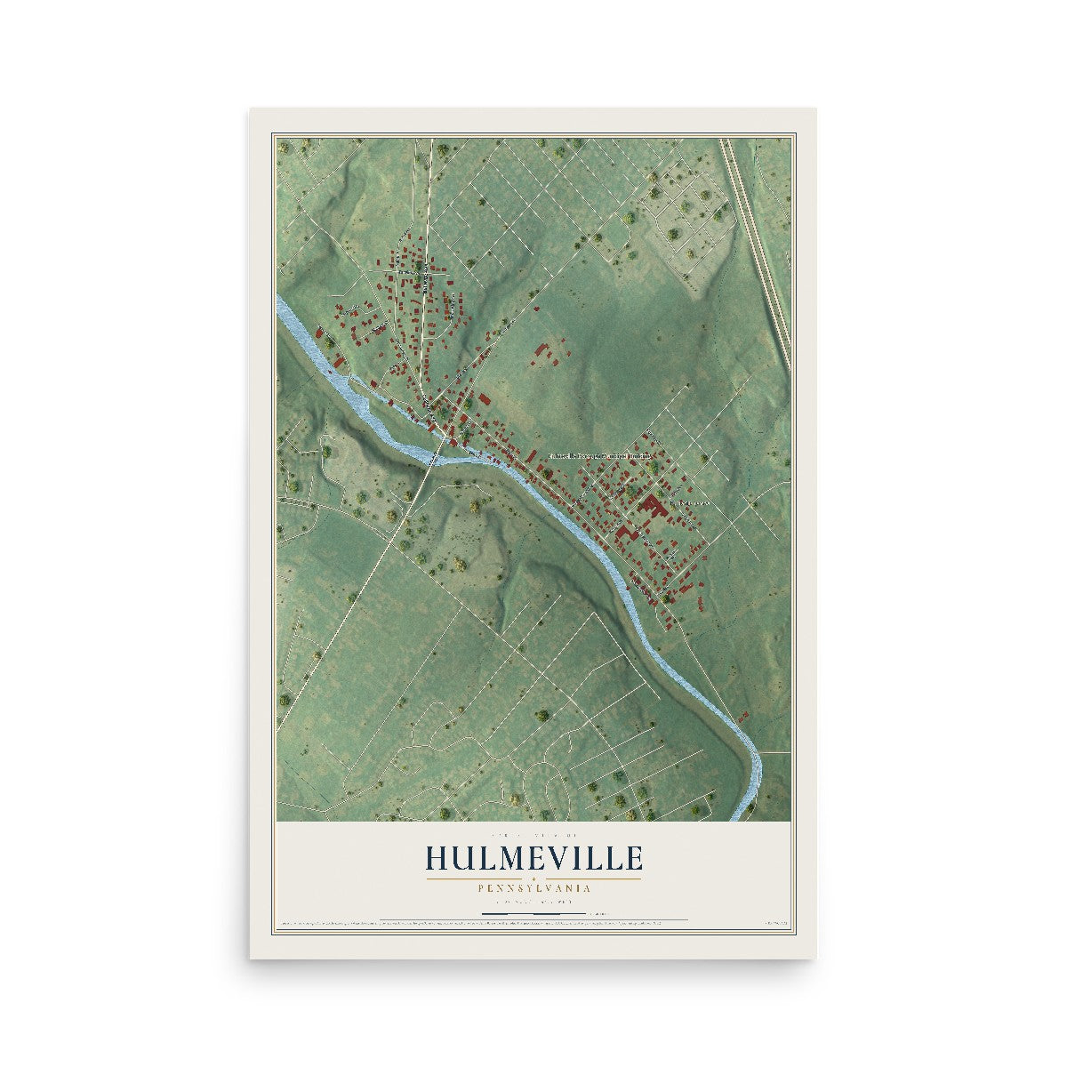 Map of Hulmeville, Pennsylvania, 12 x 18 inch unframed archival matte print
