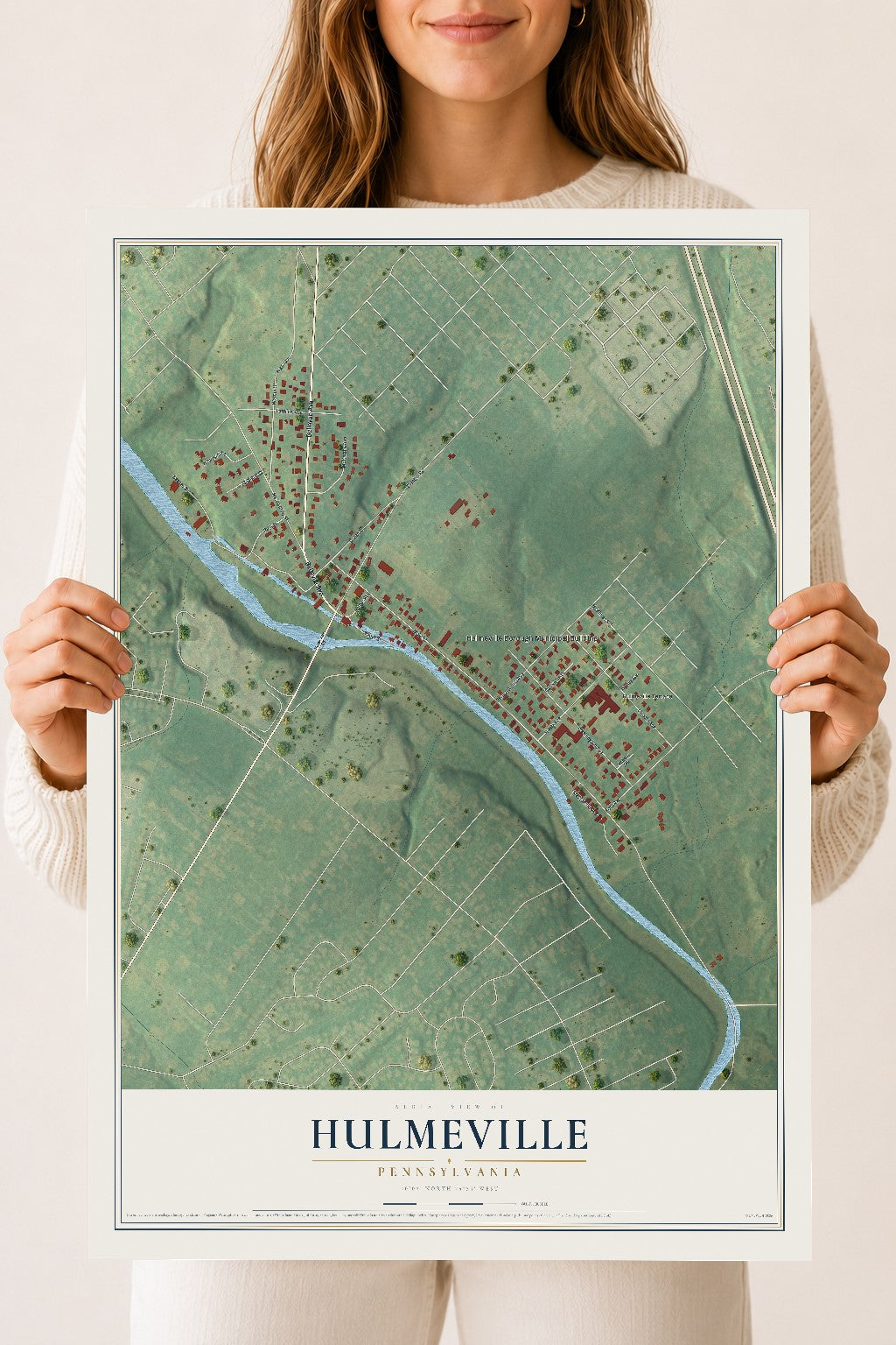 Map of Hulmeville, Pennsylvania, 18 x 24 inch unframed archival matte print