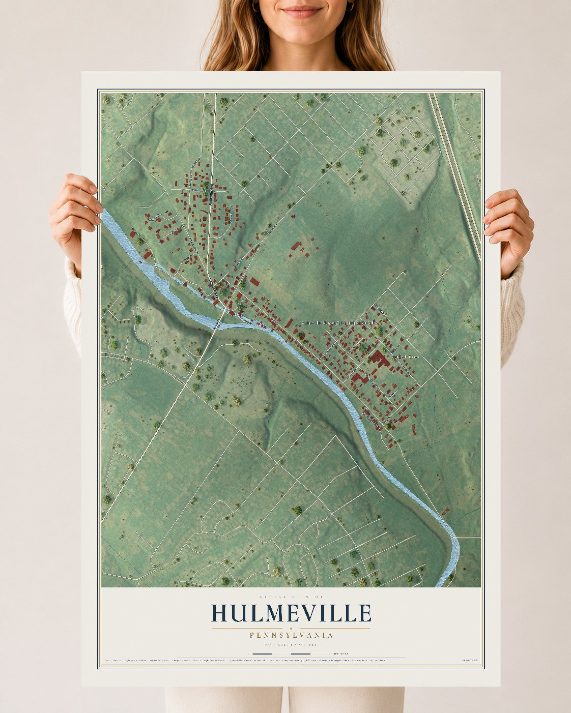 Map of Hulmeville, Pennsylvania, 24 x 36 inch unframed archival matte print