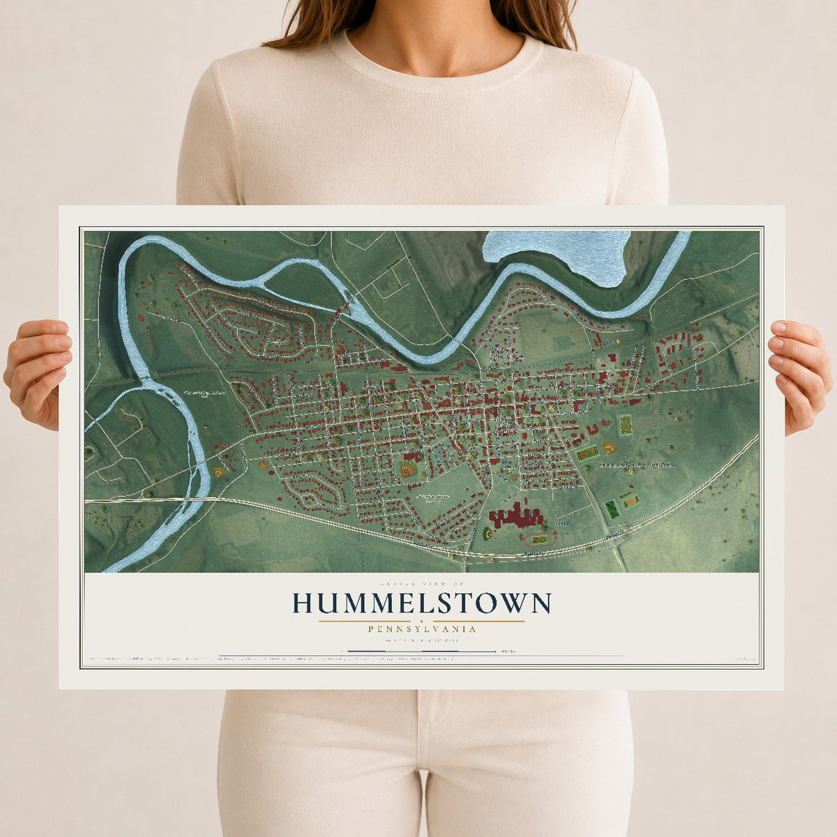 Map of Hummelstown, Pennsylvania, 12 x 18 inch unframed archival matte print