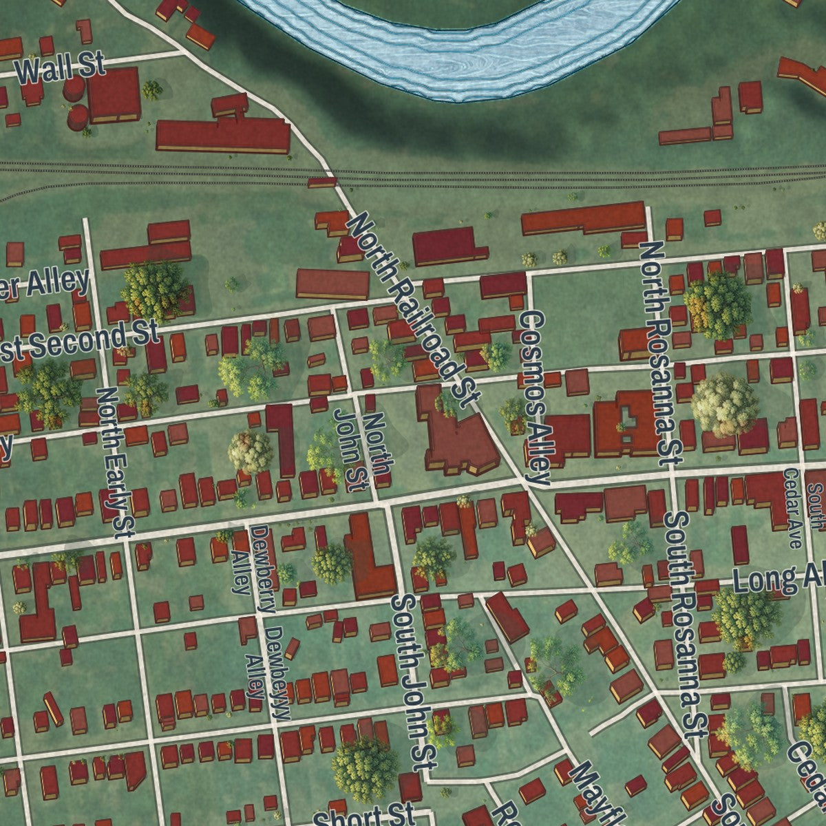 Close-up of the map of Hummelstown, Pennsylvania print showing street and building detail