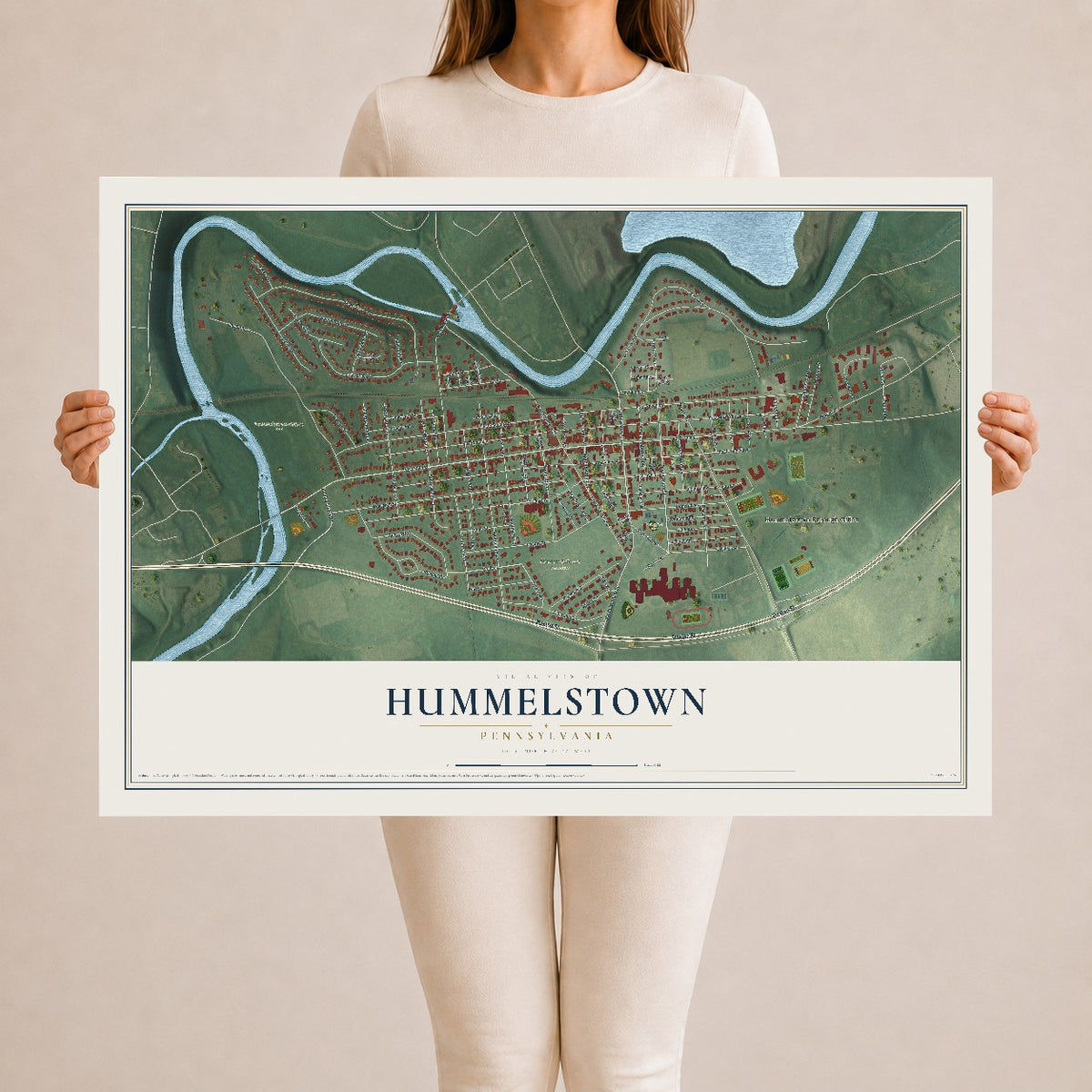 Map of Hummelstown, Pennsylvania, 24 x 36 inch unframed archival matte print