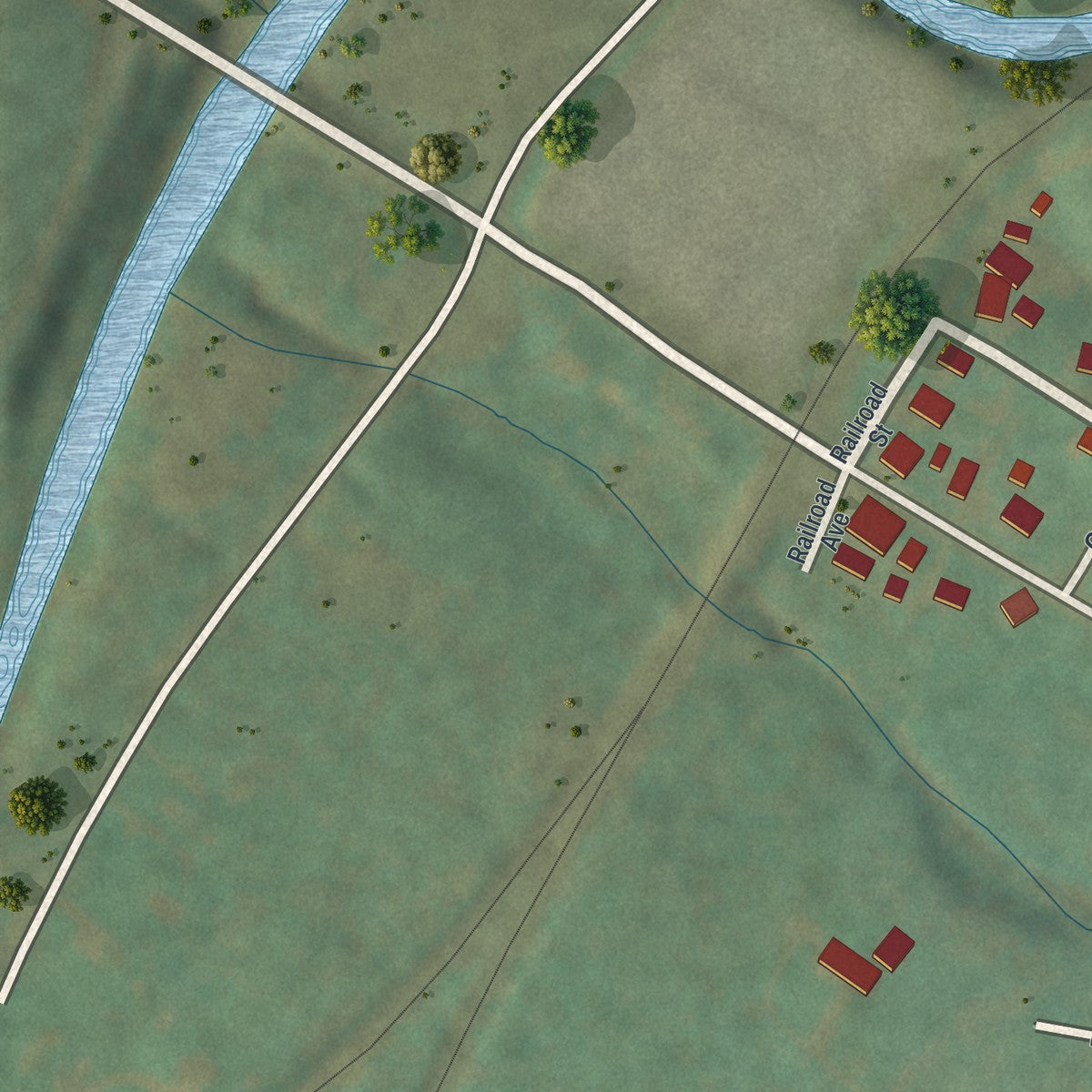 Second close-up of the map of Hunker, Pennsylvania print showing more streets and buildings