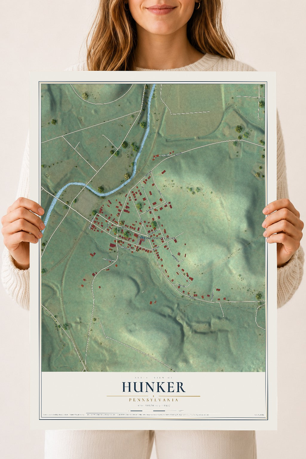 Map of Hunker, Pennsylvania, 18 x 24 inch unframed archival matte print