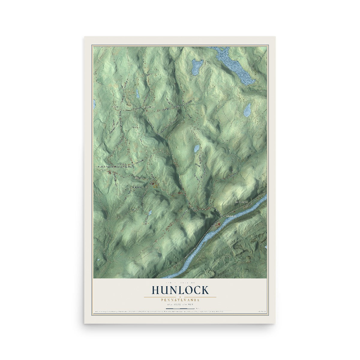 Map of Hunlock, Pennsylvania, 12 x 18 inch unframed archival matte print