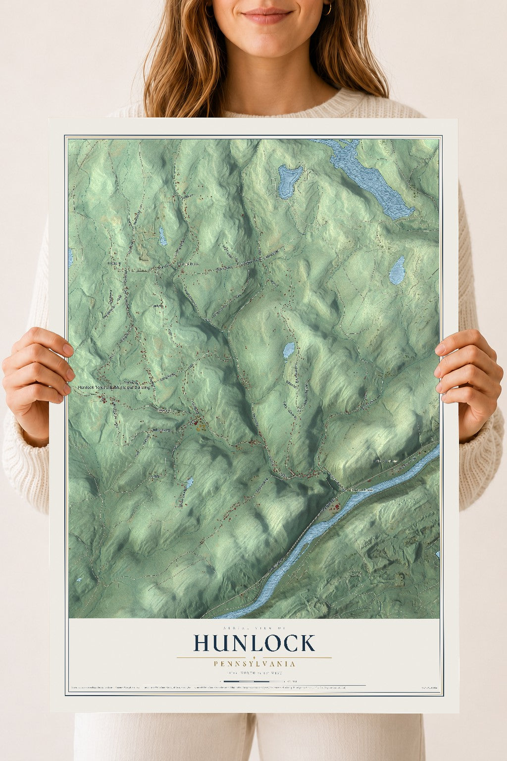 Map of Hunlock, Pennsylvania, 18 x 24 inch unframed archival matte print