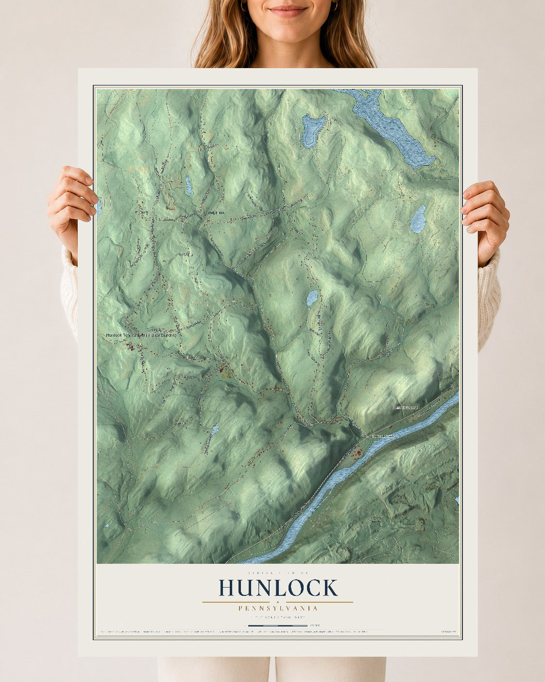 Map of Hunlock, Pennsylvania, 24 x 36 inch unframed archival matte print