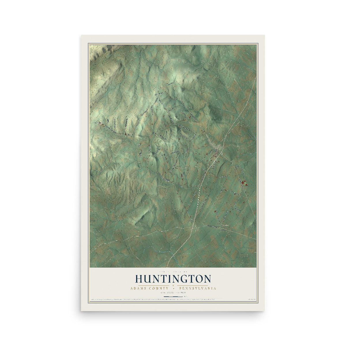 Map of Huntington, Adams County, Pennsylvania, 12 x 18 inch unframed archival matte print