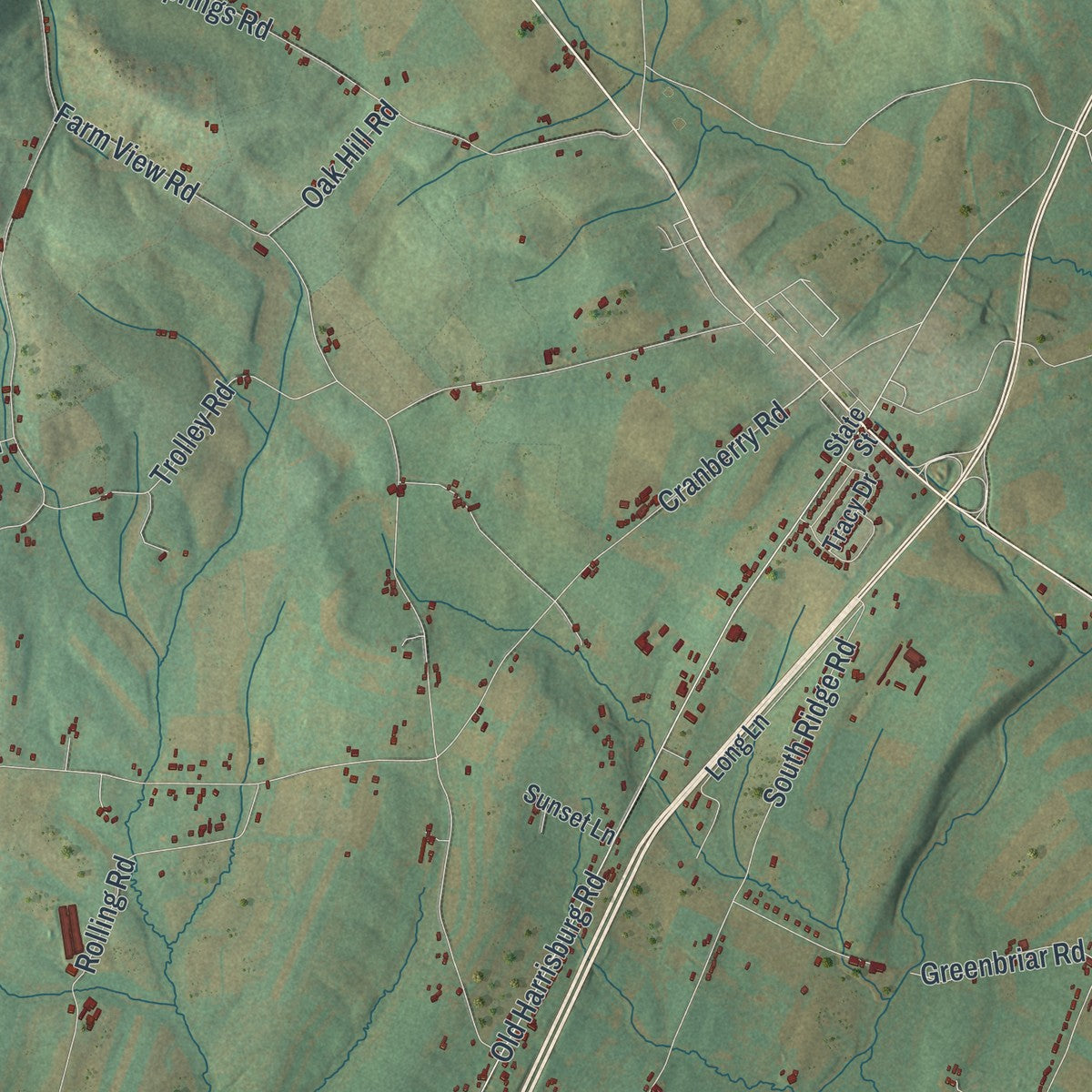 Second close-up of the map of Huntington, Adams County, Pennsylvania print showing more streets and buildings