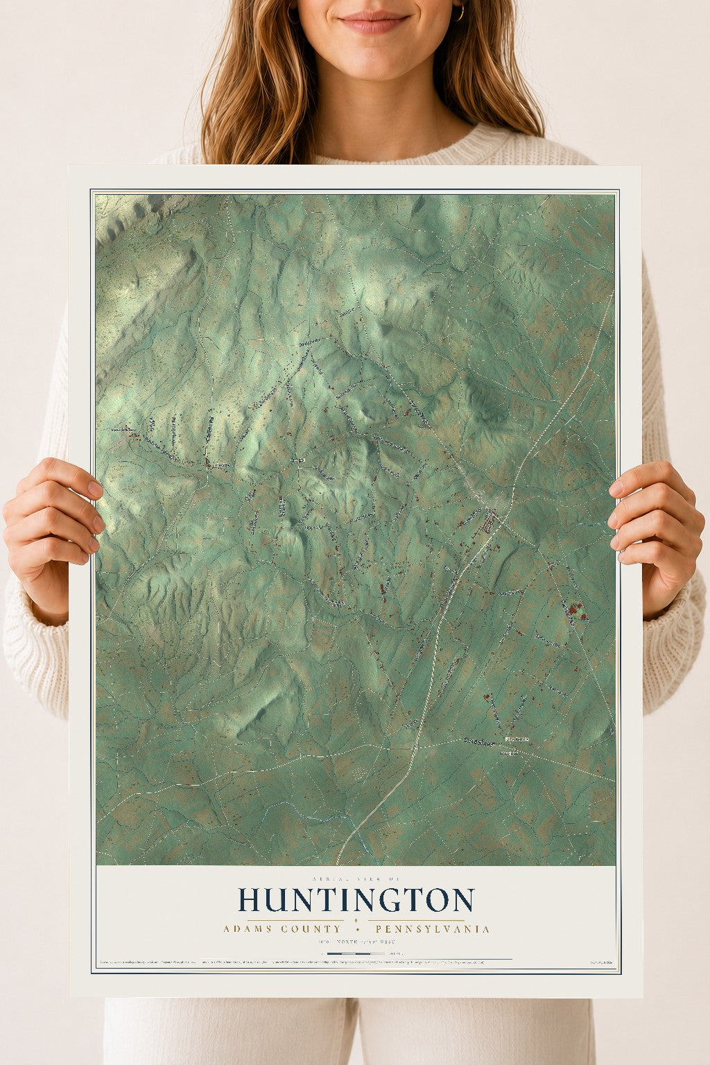 Map of Huntington, Adams County, Pennsylvania, 18 x 24 inch unframed archival matte print