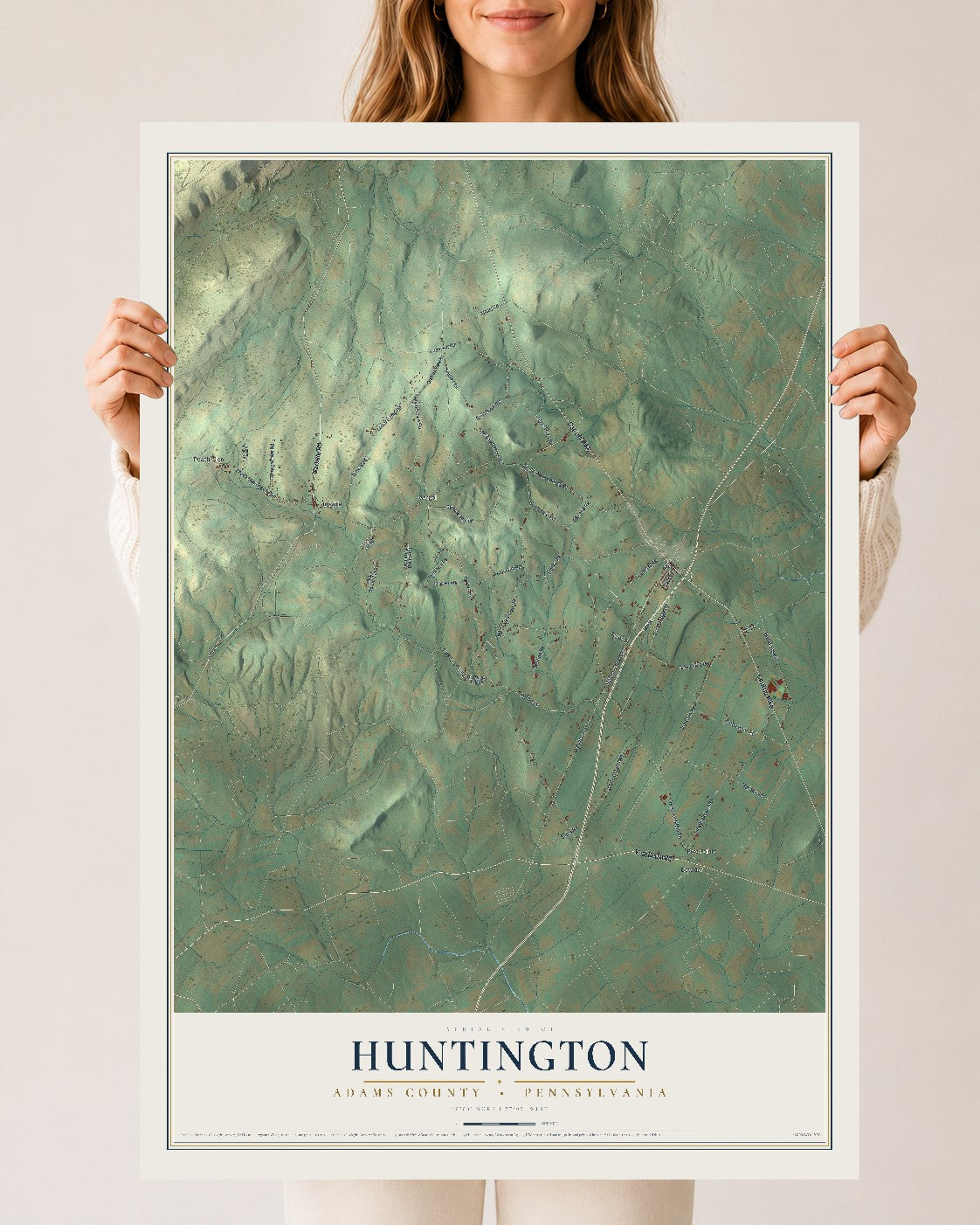 Map of Huntington, Adams County, Pennsylvania, 24 x 36 inch unframed archival matte print