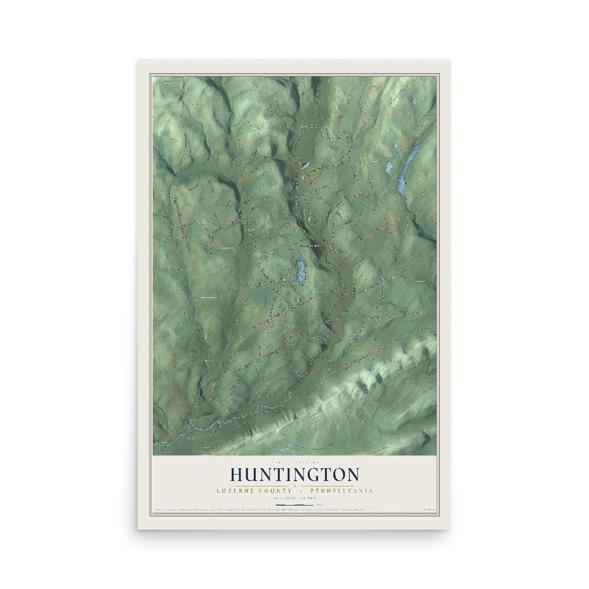 Map of Huntington, Luzerne County, Pennsylvania, 12 x 18 inch unframed archival matte print