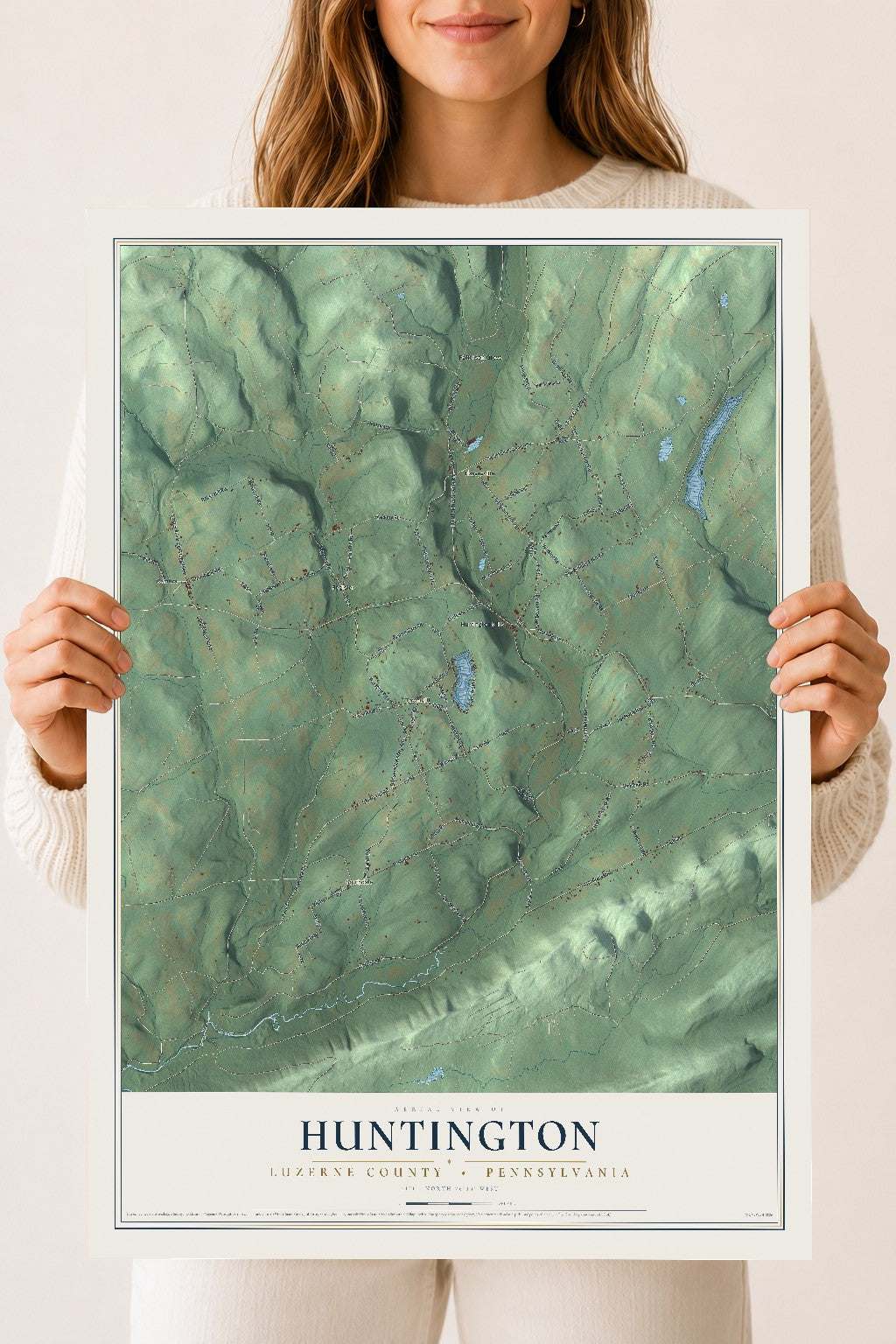 Map of Huntington, Luzerne County, Pennsylvania, 18 x 24 inch unframed archival matte print