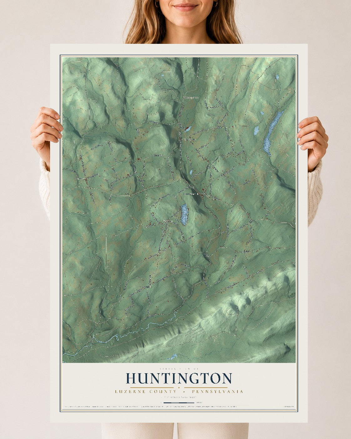 Map of Huntington, Luzerne County, Pennsylvania, 24 x 36 inch unframed archival matte print