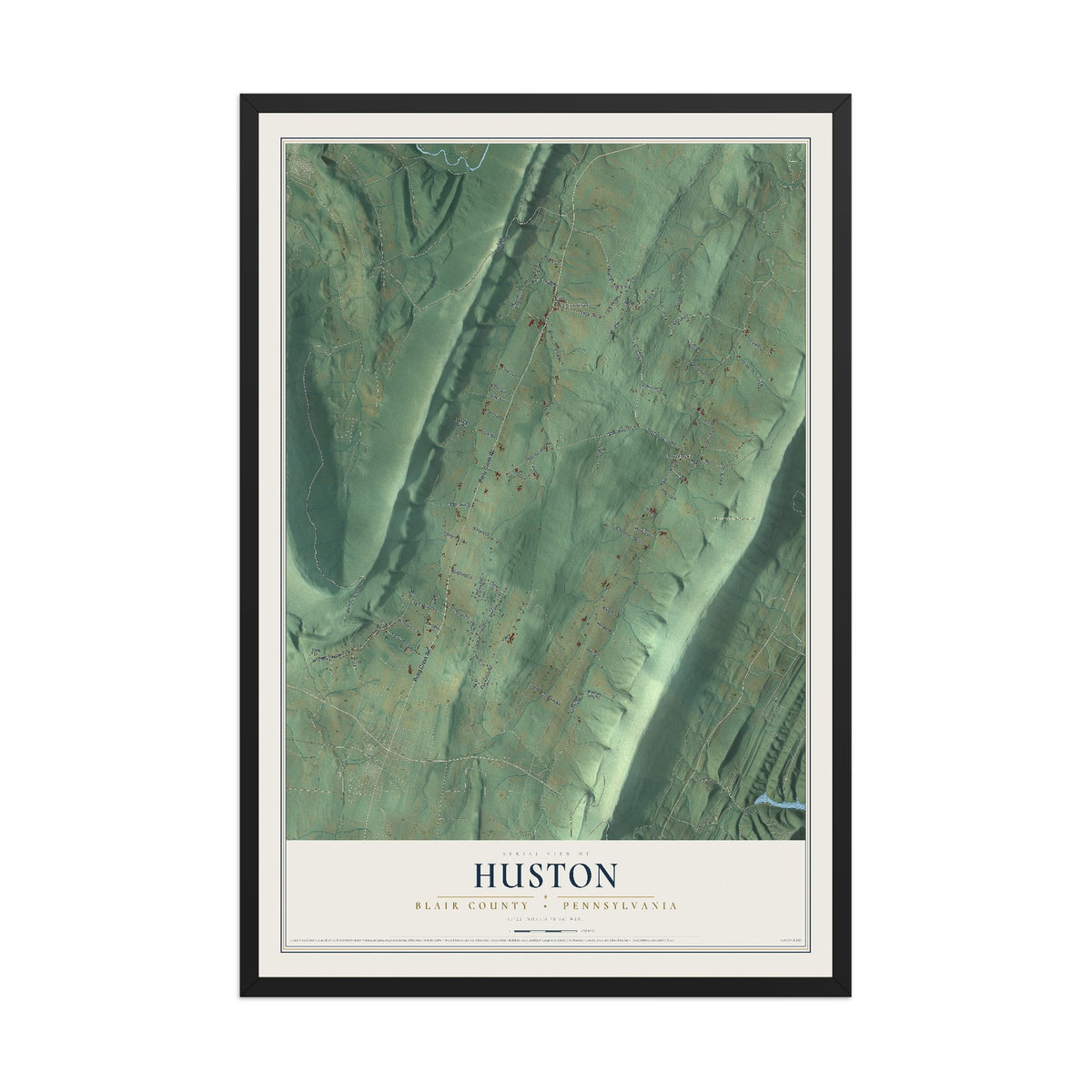 Map of Huston, Blair County, Pennsylvania, 12 x 18 inch print in a black wood frame
