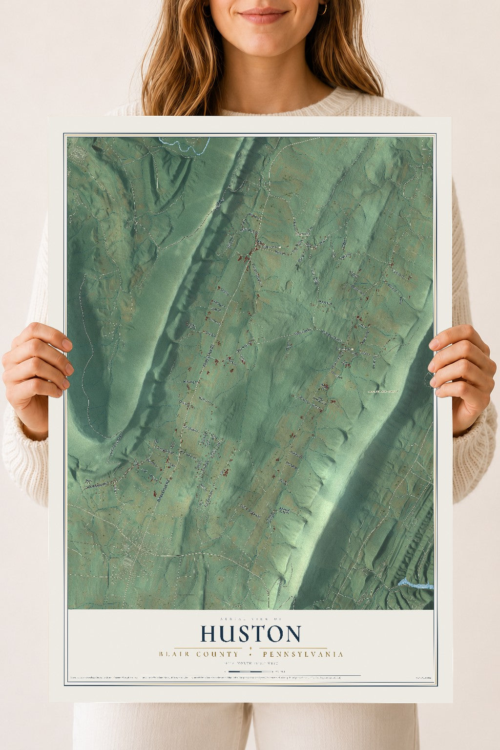 Map of Huston, Blair County, Pennsylvania, 18 x 24 inch unframed archival matte print