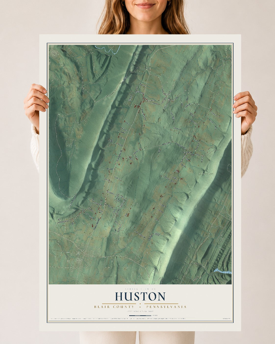 Map of Huston, Blair County, Pennsylvania, 24 x 36 inch unframed archival matte print