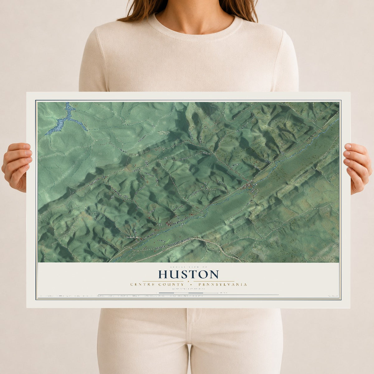 Map of Huston, Centre County, Pennsylvania, 12 x 18 inch unframed archival matte print