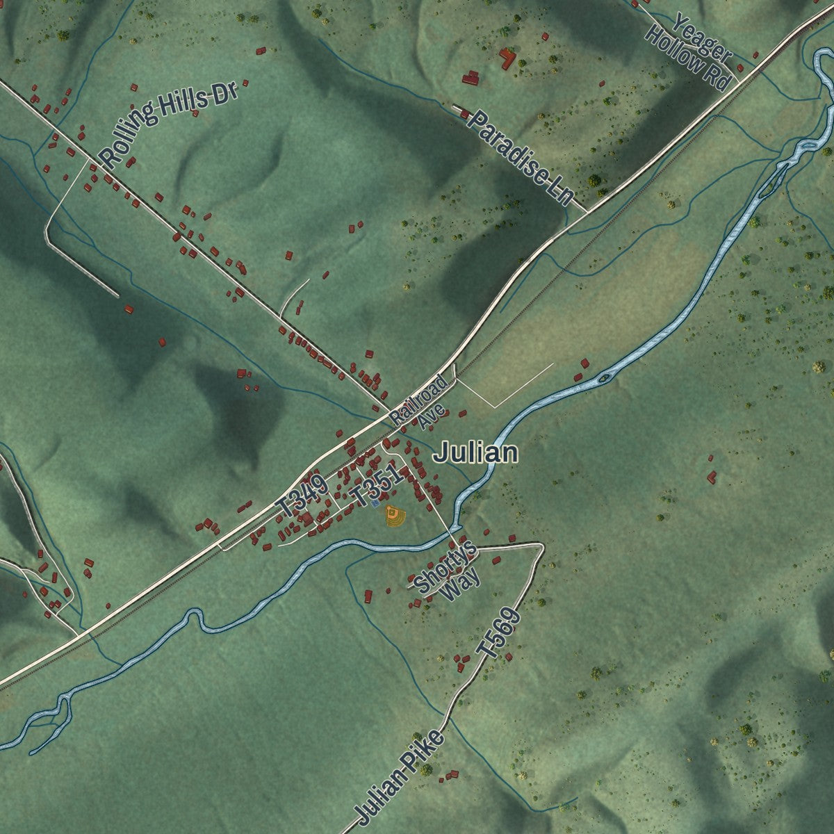 Second close-up of the map of Huston, Centre County, Pennsylvania print showing more streets and buildings